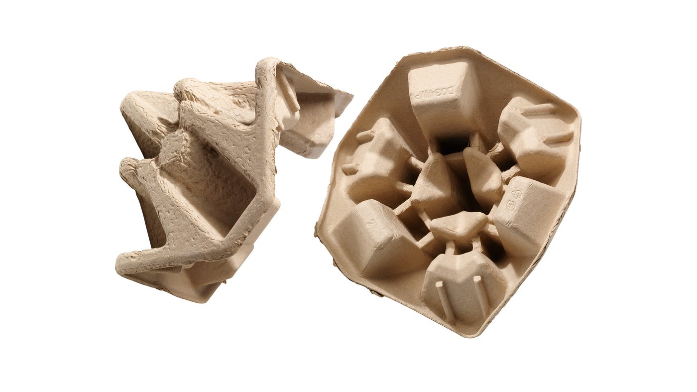 Brother packaging product development showing EPS-free moulded fibre components replacing EPE and EPS.