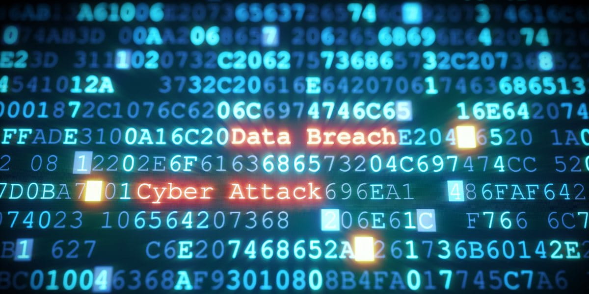 computer code spelling out "data breach, cyber attack"