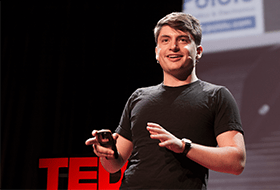 Josh Valman performs a TED talk