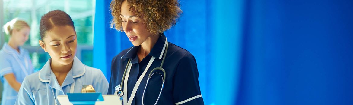 two nurses discussing print options