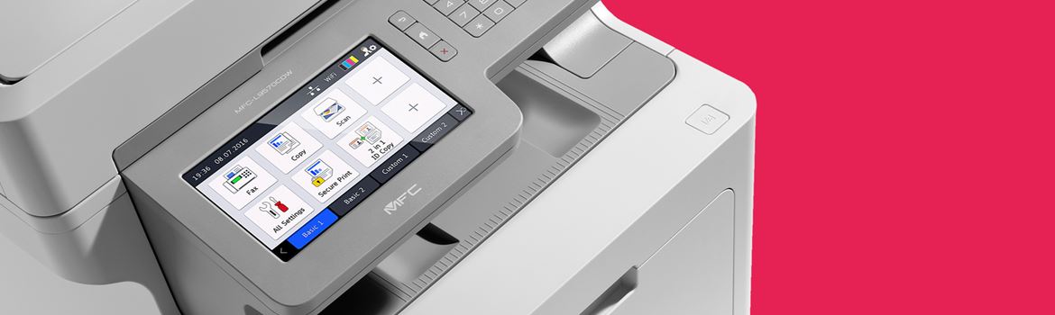 printer against a red backdrop