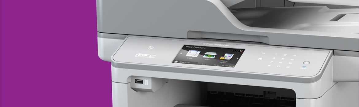 mono laser printer on a purple backdrop