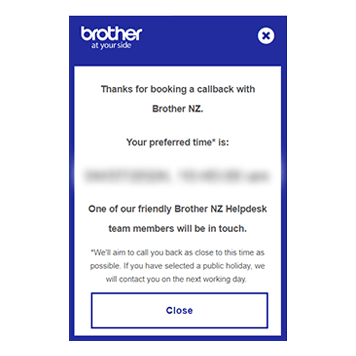 Book a callback option to get support from Brother helpdesk