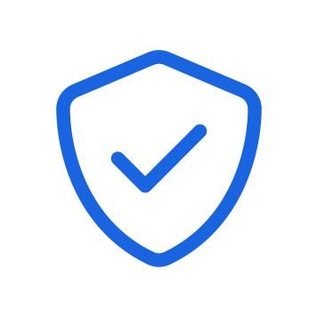 a blue outline icon showing a shield with a tick