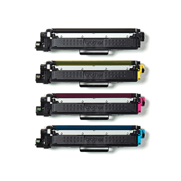 4 toner cartridges for a printer on a white background