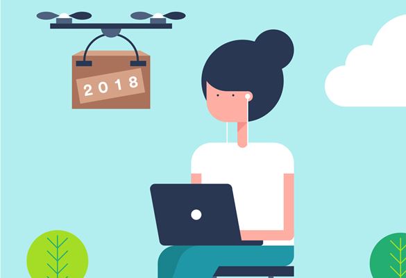 Animated image of a lady working remotely