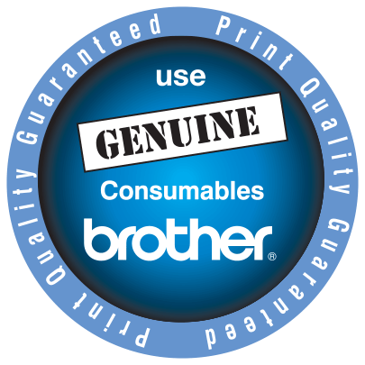 Brother Genuine Consumables Logo: A distinctive emblem featuring the Brother brand name alongside quality assurance symbols, signifying authenticity and reliability in printer consumables.