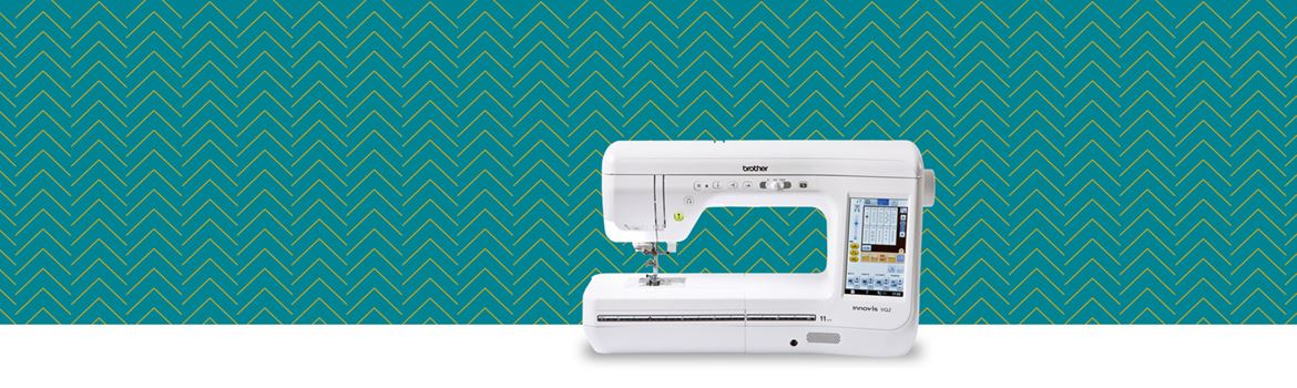 VQ2 sewing machine on teal pattern background