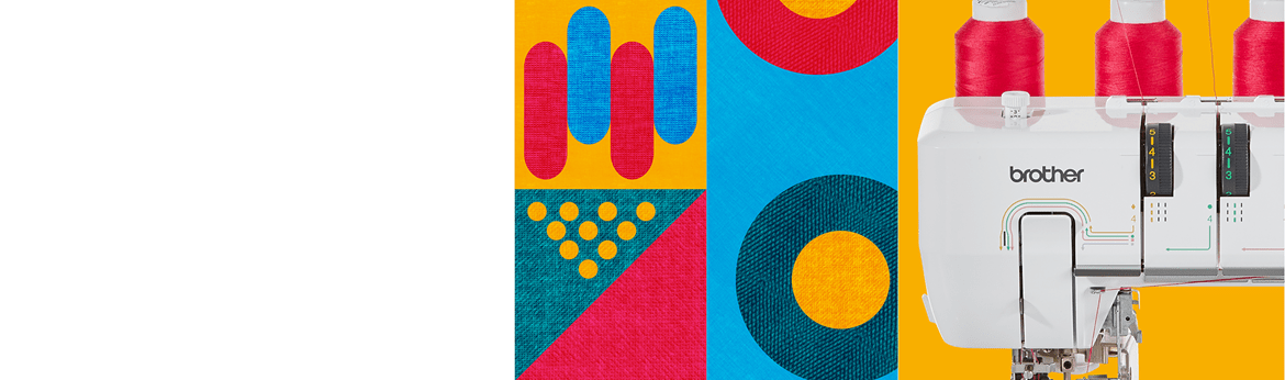 close up of a sewing machine on a multicoloured pattern background 