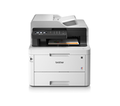 MFCL3770CDW colour LED wireless printers front facing with paper