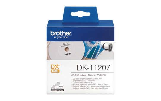 Genuine Brother DK-11207 CD/DVD Film Label Roll – Black on White, 58mm diameter