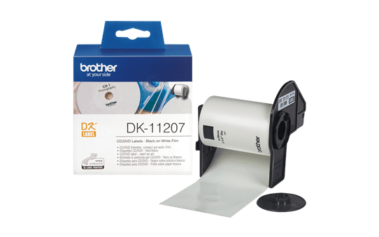 Genuine Brother DK-11207 CD/DVD Film Label Roll – Black on White, 58mm diameter 3