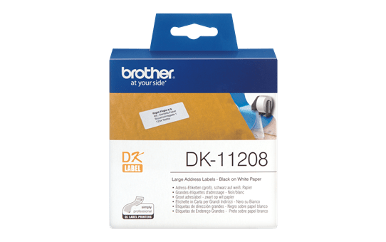 Genuine Brother DK-11208 Label Roll – Black on White, 38mm x 90mm