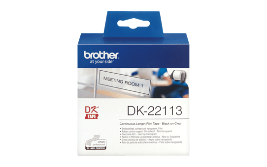 Genuine Brother DK-22113 Continuous Film Label Roll – Black on Clear, 62mm. 2
