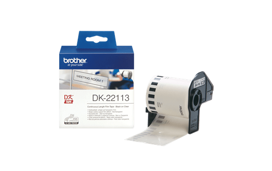Genuine Brother DK-22113 Continuous Film Label Roll – Black on Clear, 62mm. 3