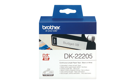 Genuine Brother DK-22205 Continuous Paper Label Roll – Black on White, 62mm wide