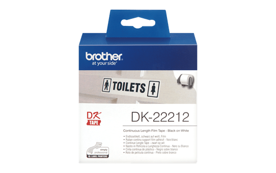 Genuine Brother DK-22212 Continuous Film Label Roll – Black on White, 62mm