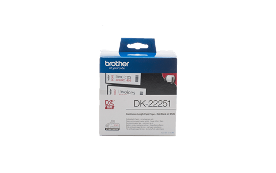 Genuine Brother DK-22251 Continuous Paper Label Roll – Black and Red on White, 62mm