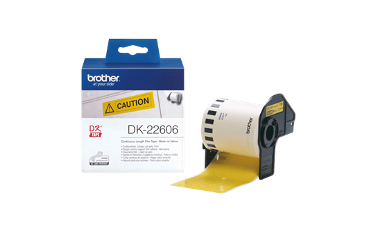 Genuine Brother DK-22606 Continuous Film Label Tape – Black on Yellow, 62mm wide