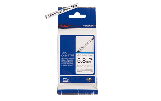 Genuine Brother HSe-211 Heat Shrink Tube Tape Cassette – Black on White, 5.8mm wide 2
