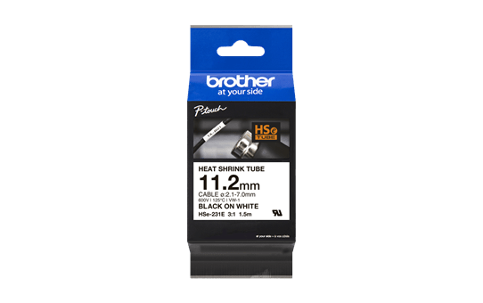Genuine Brother HSe-231E Heat Shrink Tube Tape Cassette – Black on White, 11.2mm wide