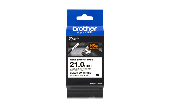 Genuine Brother HSe-251E Heat Shrink Tube Tape Cassette - Black on White, 21.0mm wide
