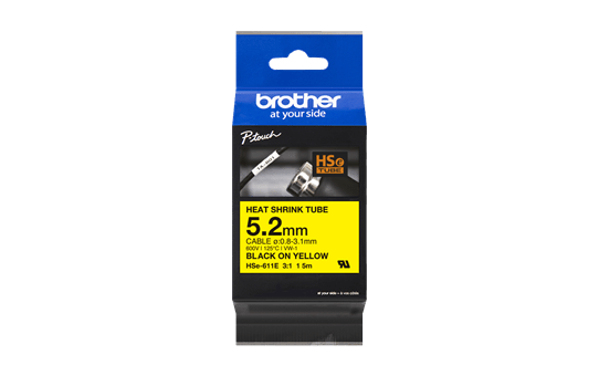 Genuine Brother HSe-611E Heat Shrink Tube Tape Cassette – Black on Yellow, 5.2mm wide