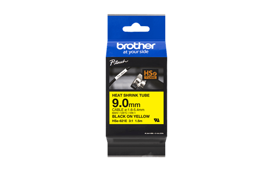 Genuine Brother HSe-621E Heat Shrink Tube Tape Cassette – Black on Yellow, 9.0mm wide