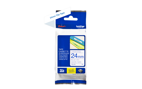 Genuine Brother TZe-253 Labelling Tape Cassette – Blue on White, 24mm wide 2