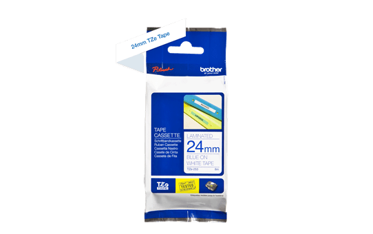 Genuine Brother TZe-253 Labelling Tape Cassette – Blue on White, 24mm wide 2