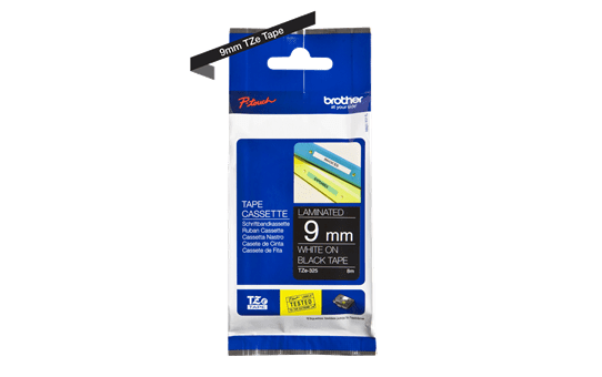 Genuine  Brother TZe-325 Labelling Tape Cassette – White on Black, 9mm wide 2
