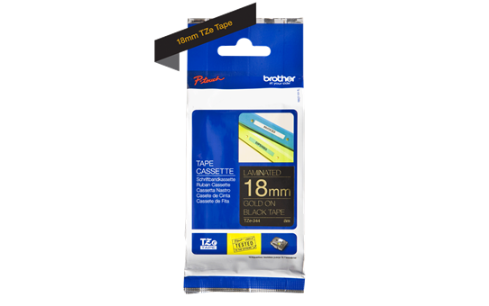 Genuine Brother TZe-344 Labelling Tape Cassette – Gold On Black, 18mm wide 2