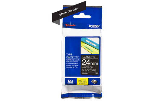 Genuine Brother TZe-355 Labelling Tape Cassette – White On Black, 24mm wide 2