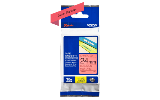 Genuine Brother TZe-451 Labelling Tape Cassette – Black on Red, 24mm wide 2