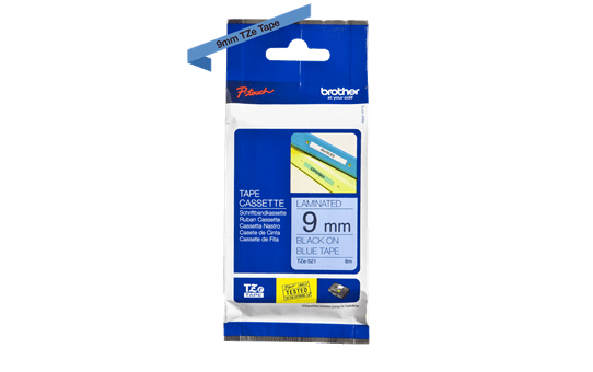 Genuine Brother TZe-521 Labelling Tape Cassette – Black on Blue, 9mm wide 2