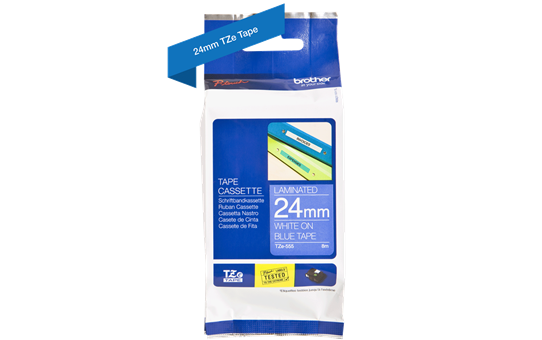 Genuine Brother TZe-555 Labelling Tape Cassette – White On Blue, 24mm wide 2