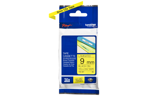 Genuine  Brother TZe-621 Labelling Tape Cassette – Black on Yellow, 9mm wide 2
