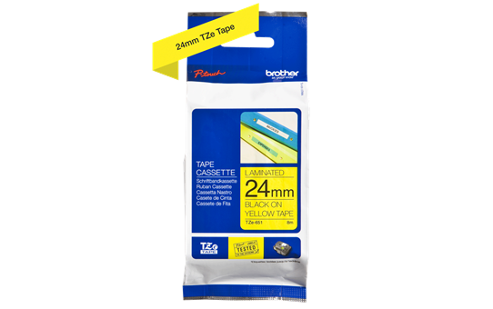 Genuine Brother TZe-651 Labelling Tape Cassette – Black on Yellow, 24mm wide 2