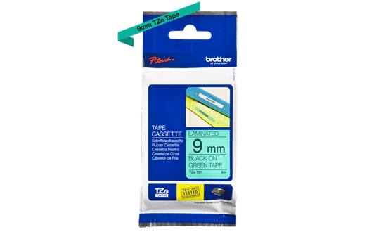 Genuine Brother TZe-721 Labelling Tape Cassette – Black on Green, 9mm wide 2