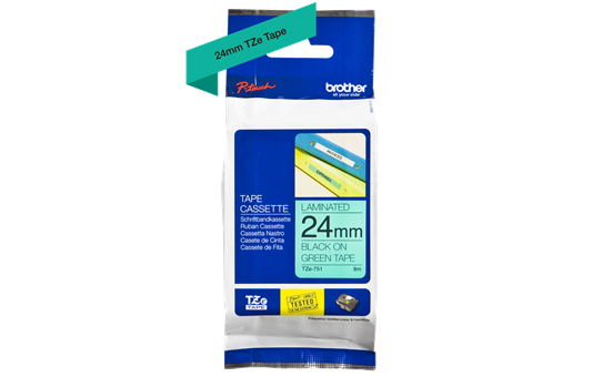 Genuine Brother TZe-751 Labelling Tape Cassette – Black on Green, 24mm wide 2