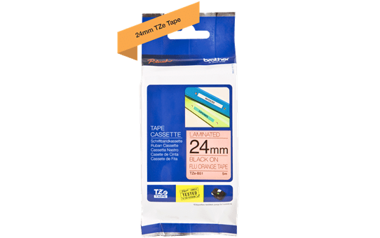 Genuine Brother TZe-B51 Labelling Tape Cassette – Black on Fluorescent Orange, 24mm wide 2