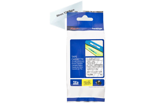 Genuine Brother TZe-M65 White on Clear Matt Laminated Tape, 36mm wide 3