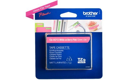 Genuine Brother TZe-MQP35 Labelling Tape Cassette – White on Berry Pink, 12mm wide 2