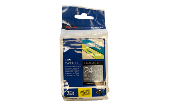 Genuine Brother TZe-PR955 Labelling Tape Cassette – White On Premium Silver, 24mm wide 2