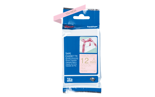 Genuine Brother TZe-RE34 Ribbon Tape Cassette – Gold on Pink, 12mm wide 2