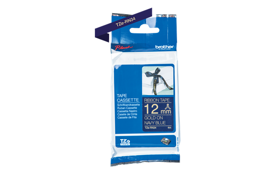 Genuine Brother TZe-RN34 Labelling Tape Ribbon– Gold on Navy Blue, 12mm wide