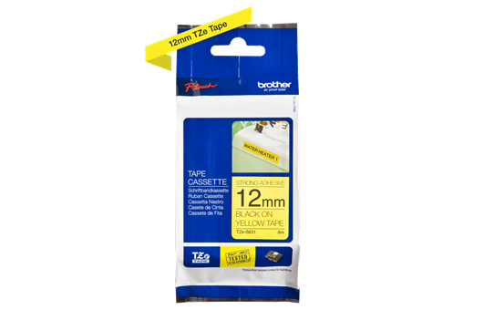 Genuine Brother TZe-S631 Labelling Tape Cassette – Black on Yellow Strong Adhesive, 12mm wide 2